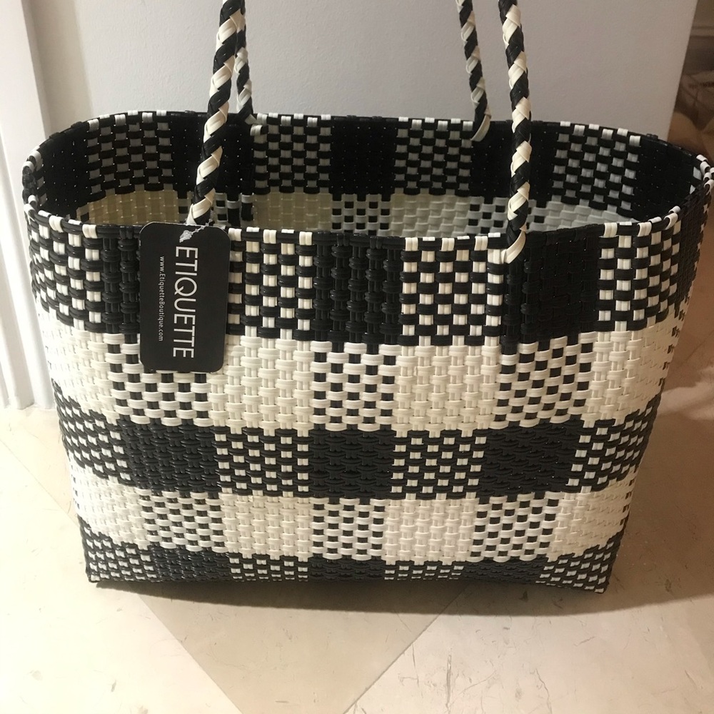 Black and white weave tote bag NEW with TAGS